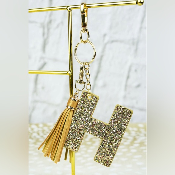 Gold Glitter Letter H Keychain - Picture 1 of 2